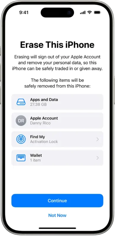 صفحه Erase this iphone در گوشی اپل در بهش ریست گوشی