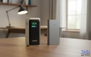 تصویز مقایسه پاوربانک انکر و شیائومی بر روی میز در فضای اتاق